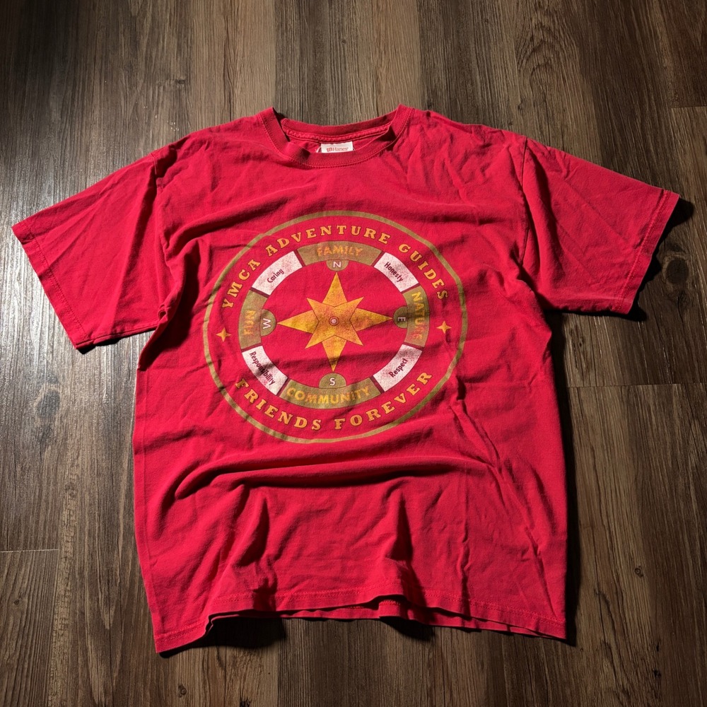 90s vintage Hanes Red YMCA Adventure Guides Friends Forever T‎ Shirt Men's